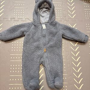 Carter's Blue Sherpa Hooded Baby Footed One-Piece